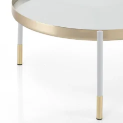 Lincoln tavolino piani girevoli in metallo finitura oro opaco e bianco opaco piani in vetro bianco coprente 60-90x60 cm