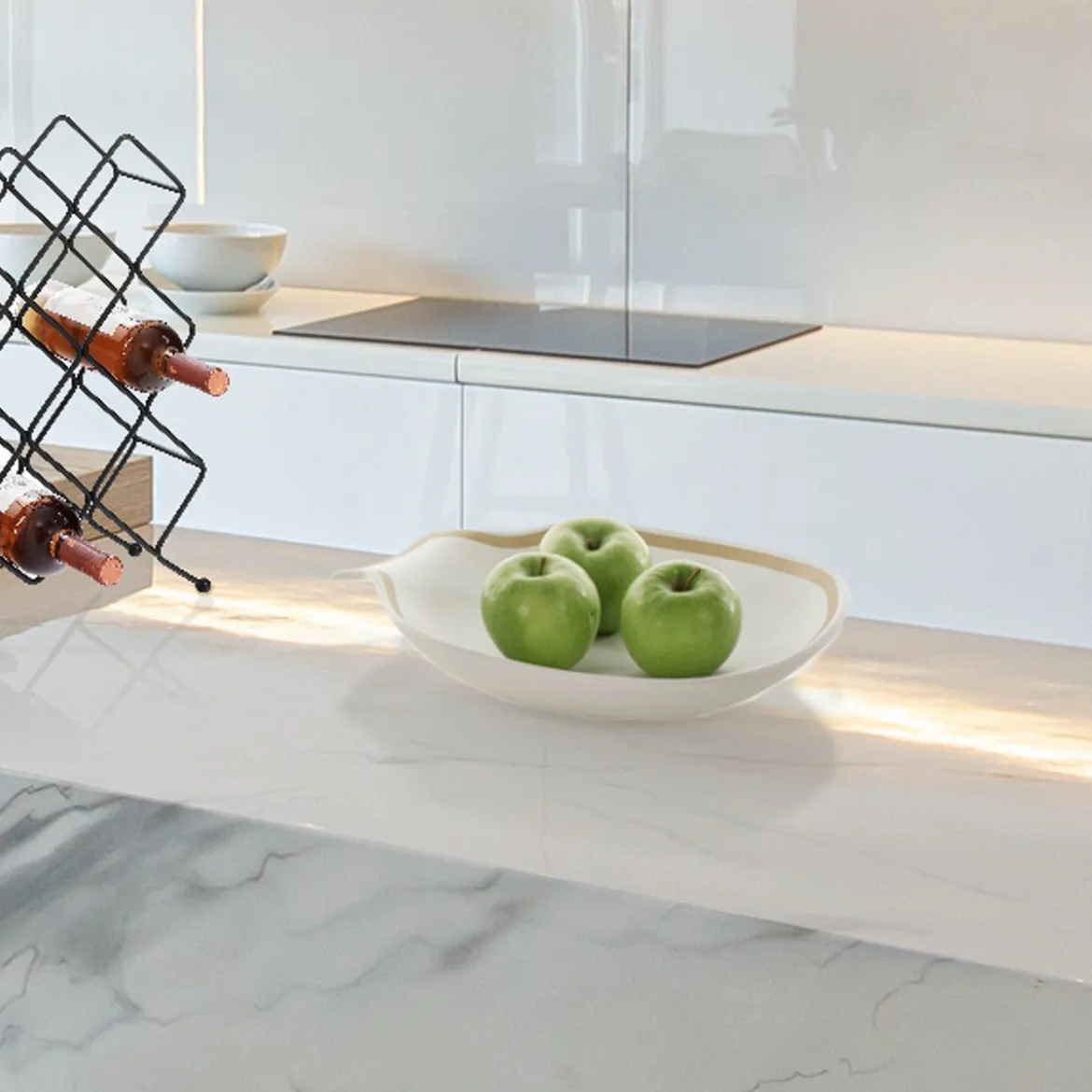 Linea gold centrotavola / svuotatasche in ceramica colore bianco opaco 31x35x65 cm