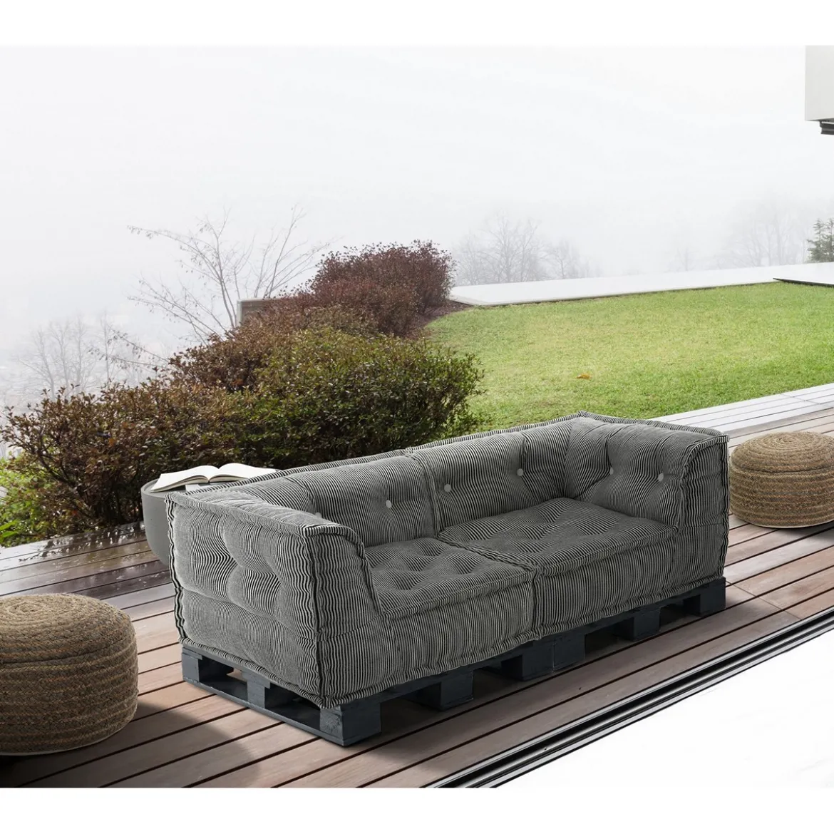 Lines base black divano 2 posti basamento legno nero rivestimento cotone dimensioni l160 p80 h35 cm