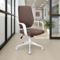 Lollo brown sedia da ufficio regolabile e girevole in polipropilene bianco opaco seduta in tessuto marrone 62.5x61 h101/111 cm