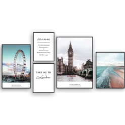 London composizione 5 quadri decor home 11 stampa su tela