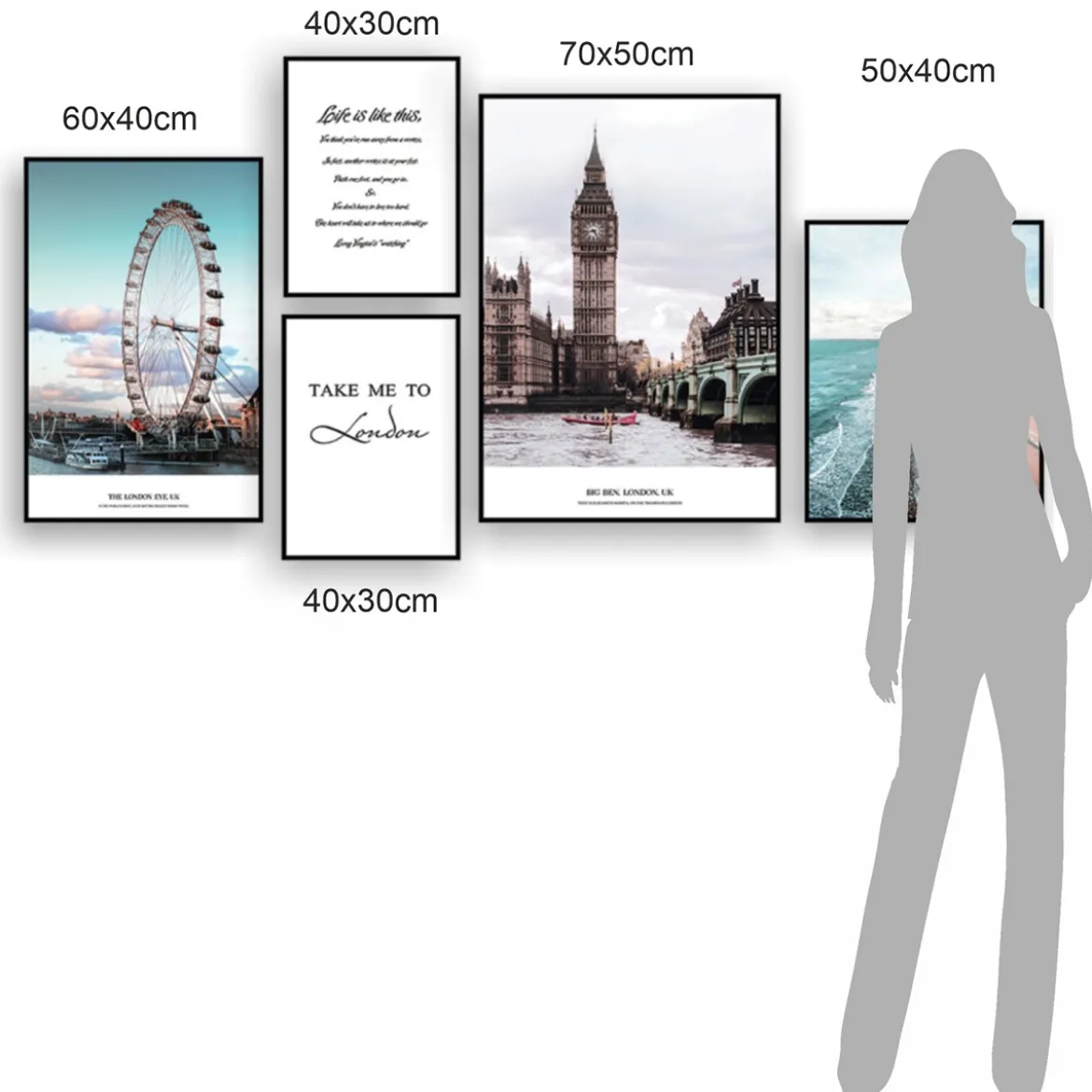 London composizione 5 quadri decor home 11 stampa su tela