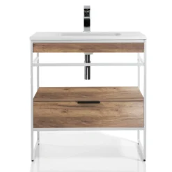 Loom-a wood mobile bagno 80 in acciaio bianco opaco con lavello e cestone finitura rovere 80x46xh84 cm