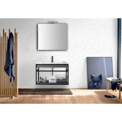 Loom-b grey/black 80 mobile bagno in acciaio nero opaco con lavello e cestone finitura larice grigio 80x46xh52 cm