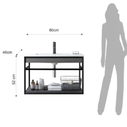 Loom-b grey/black 80 mobile bagno in acciaio nero opaco con lavello e cestone finitura larice grigio 80x46xh52 cm