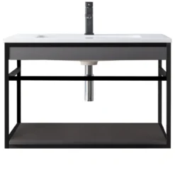 Loom-b grey/black 80 mobile bagno in acciaio nero opaco con lavello e cestone finitura larice grigio 80x46xh52 cm