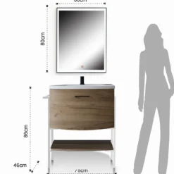 Loom-c wood mobile bagno in acciaio verniciato bianco opaco con lavello e cestone finitura rovere 75x46xh86 cm
