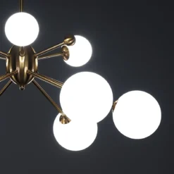Lucky lampadario in metallo bronzo paralumi in vetro bianco opaco d68 h87 cm