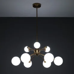 Lucky lampadario in metallo bronzo paralumi in vetro bianco opaco d68 h87 cm