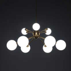 Lucky lampadario in metallo bronzo paralumi in vetro bianco opaco d68 h87 cm