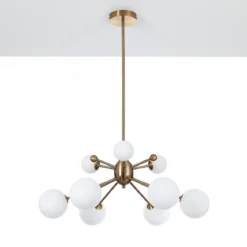 Lucky lampadario in metallo bronzo paralumi in vetro bianco opaco d68 h87 cm