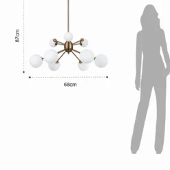 Lucky lampadario in metallo bronzo paralumi in vetro bianco opaco d68 h87 cm