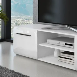 Luky-a mobile porta tv bianco opaco con 2 ante laccate bianco lucido 160x39.6xh40 cm