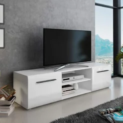 Luky-a mobile porta tv bianco opaco con 2 ante laccate bianco lucido 160x39.6xh40 cm