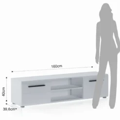 Luky-a mobile porta tv bianco opaco con 2 ante laccate bianco lucido 160x39.6xh40 cm