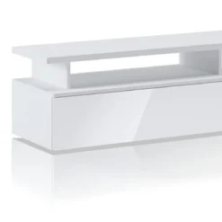 Luky-b mobile porta tv bianco opaco con anta a ribalta laccata bianco lucido 160x38xh41 cm