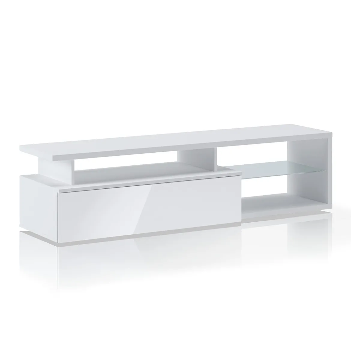 Luky-b mobile porta tv bianco opaco con anta a ribalta laccata bianco lucido 160x38xh41 cm