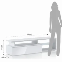 Luky-b mobile porta tv bianco opaco con anta a ribalta laccata bianco lucido 160x38xh41 cm