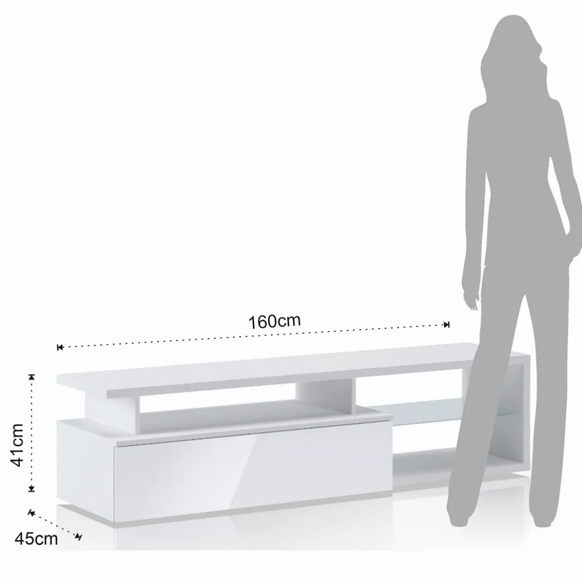 Luky-b mobile porta tv bianco opaco con anta a ribalta laccata bianco lucido 160x38xh41 cm