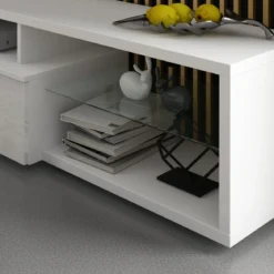 Luky-b mobile porta tv bianco opaco con anta a ribalta laccata bianco lucido 160x38xh41 cm