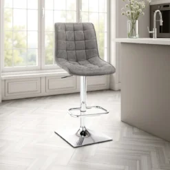 Lux sgabello regolabile bar in pelle sintetica effetto invecchiato grigio e metallo cromato 46x54xh98-118 cm