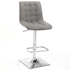 Lux sgabello regolabile bar in pelle sintetica effetto invecchiato grigio e metallo cromato 46x54xh98-118 cm