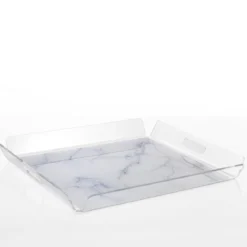 Lux vassoio acrilico trasparente decorazione effetto marmo bianco cm h55 l525 p475