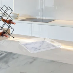 Lux vassoio acrilico trasparente decorazione effetto marmo bianco cm h55 l525 p475