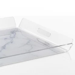 Lux vassoio acrilico trasparente decorazione effetto marmo bianco cm h55 l525 p475