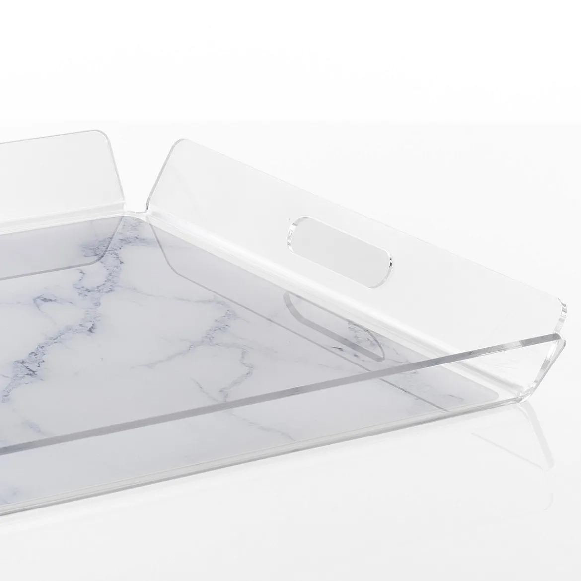 Lux vassoio acrilico trasparente decorazione effetto marmo bianco cm h55 l525 p475