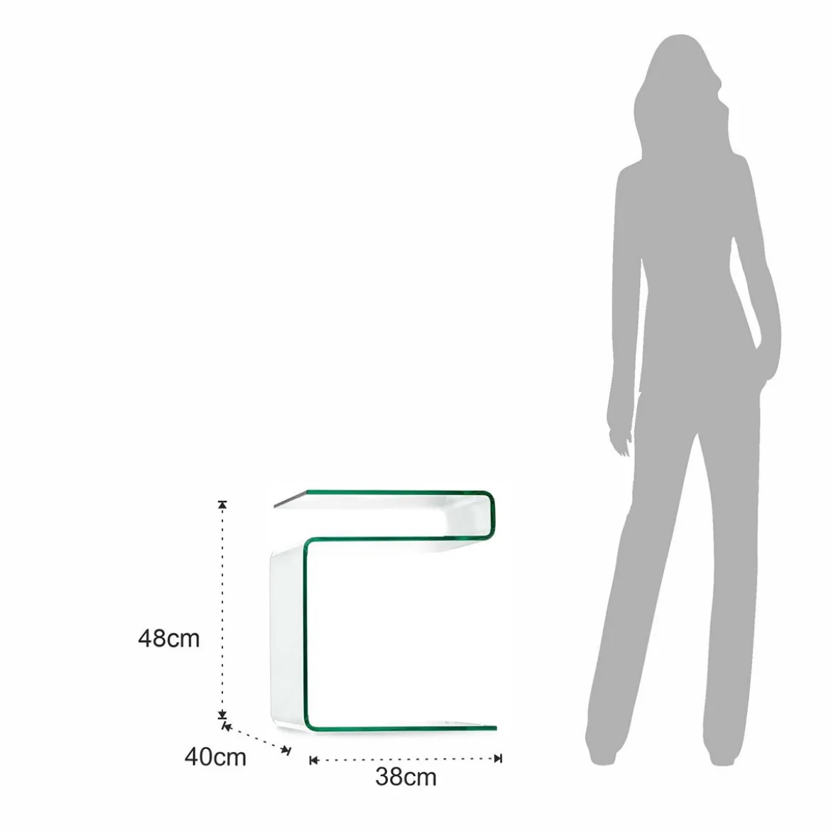 Magazine tavolino comodino in vetro curvato 48x40 h38 cm