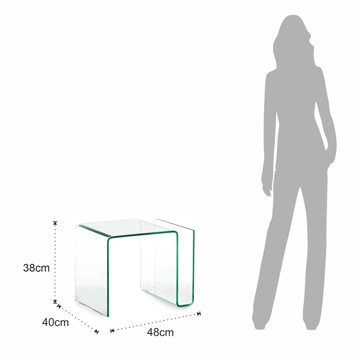 Magazine tavolino comodino in vetro curvato 48x40 h38 cm