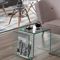 Magazine tavolino comodino in vetro curvato 48x40 h38 cm