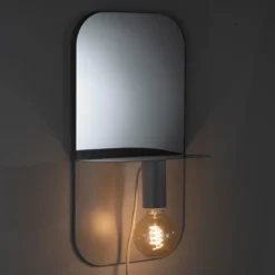 Magic shelf lampada mensola specchio comodino in metallo bianco opaco con luce con magnete