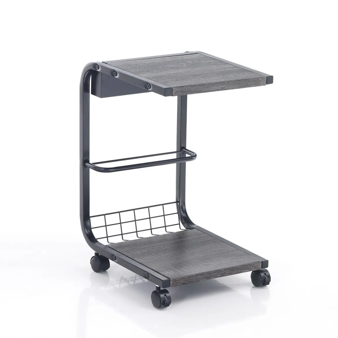 Magiko carrello multifunzionale in acciaio piani finitura legno grigio scuro 32x38.5 h55 cm