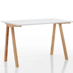 Mak Scrivania e Computer Desk Bianca Opaco Laccata e Legno Massello finitura Rovere, 120 x 60 x h 76 cm