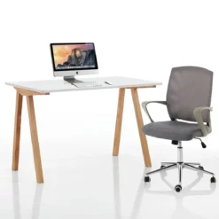Mak Scrivania e Computer Desk Bianca Opaco Laccata e Legno Massello finitura Rovere, 120 x 60 x h 76 cm