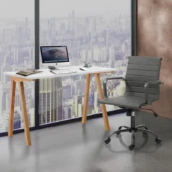 Mak Scrivania e Computer Desk Bianca Opaco Laccata e Legno Massello finitura Rovere, 120 x 60 x h 76 cm