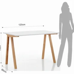 Mak Scrivania e Computer Desk Bianca Opaco Laccata e Legno Massello finitura Rovere, 120 x 60 x h 76 cm
