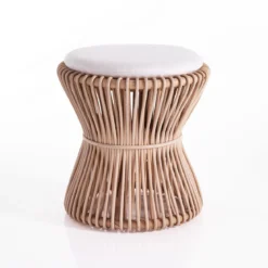 Mamo omar sgabello in rattan e cotone bianco d45xh48 cm