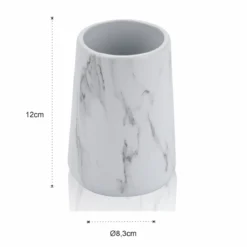 Marble b bicchiere portaspazzolini ceramica effetto marmo bianco opaco d8.3 h12 cm
