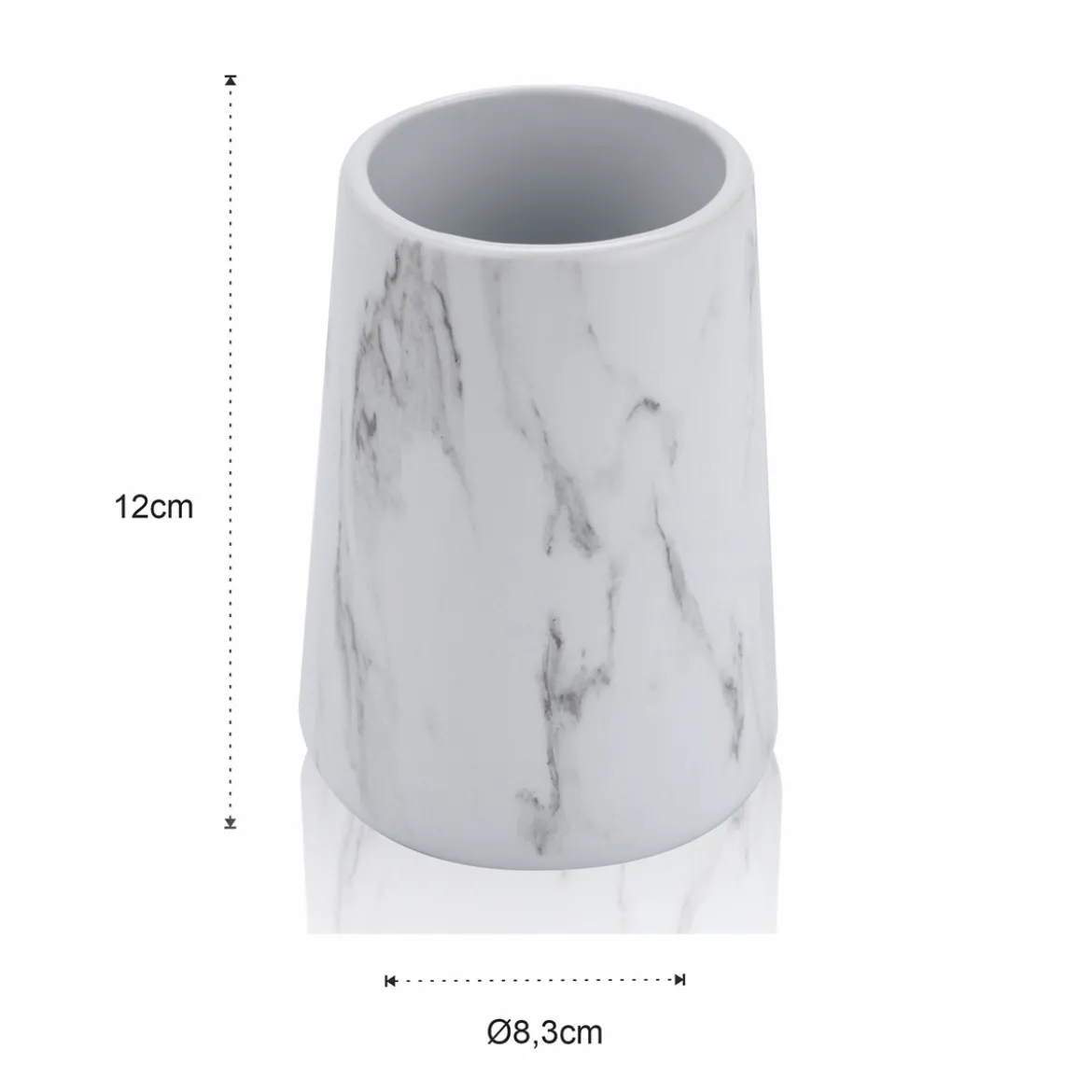 Marble b bicchiere portaspazzolini ceramica effetto marmo bianco opaco d8.3 h12 cm