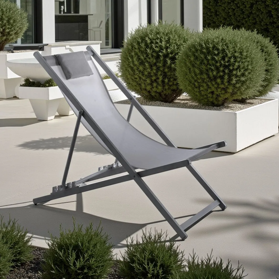 Mare milos grey sedia sdraio in alluminio grigio opaco e tessuto textilene grigio 61x102xh80 cm