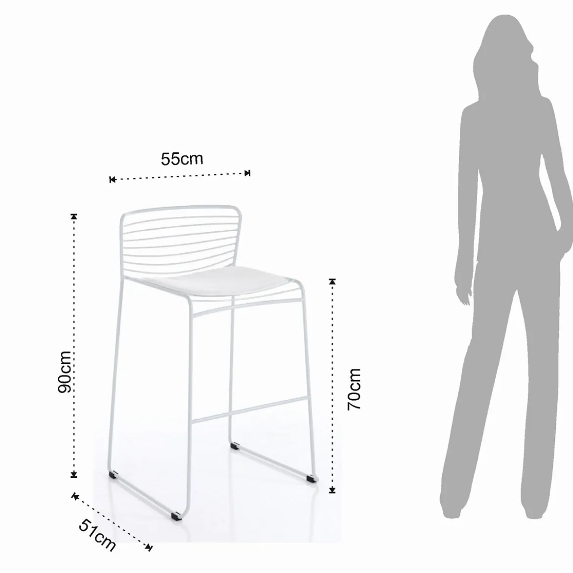 Martha white sgabello da interno / esterno in tessuto e acciaio bianco 55x51xh90 cm