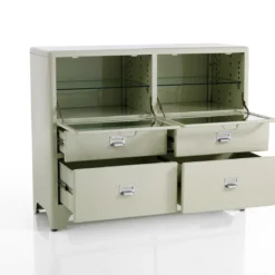 Mash white mobile 2 ante 4 cassetti produzione dulton in acciaio laccato di colore avorio lucido l120 p45 h97 cm