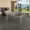 Matra Tavolo Scrivania in Vetro Temprato trasparente con gambe in Metallo Cromato, 130 x 80 x h 75 cm