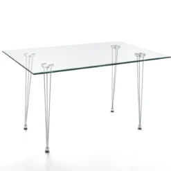 Matra Tavolo Scrivania in Vetro Temprato trasparente con gambe in Metallo Cromato, 130 x 80 x h 75 cm