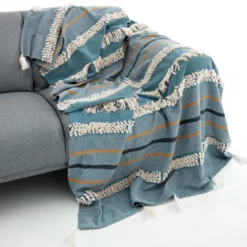 Methi-a plaid 100% cotone decorato grigio azzurro 220x150 cm
