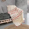 Methi-b plaid 100% cotone bianco decorato con nappe 220x150 cm