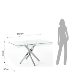 Mill 140 Tavolo / Scrivania in Vetro Temprato trasparente con gambe in Acciaio Cromato, 140 x 80 X H 76 cm